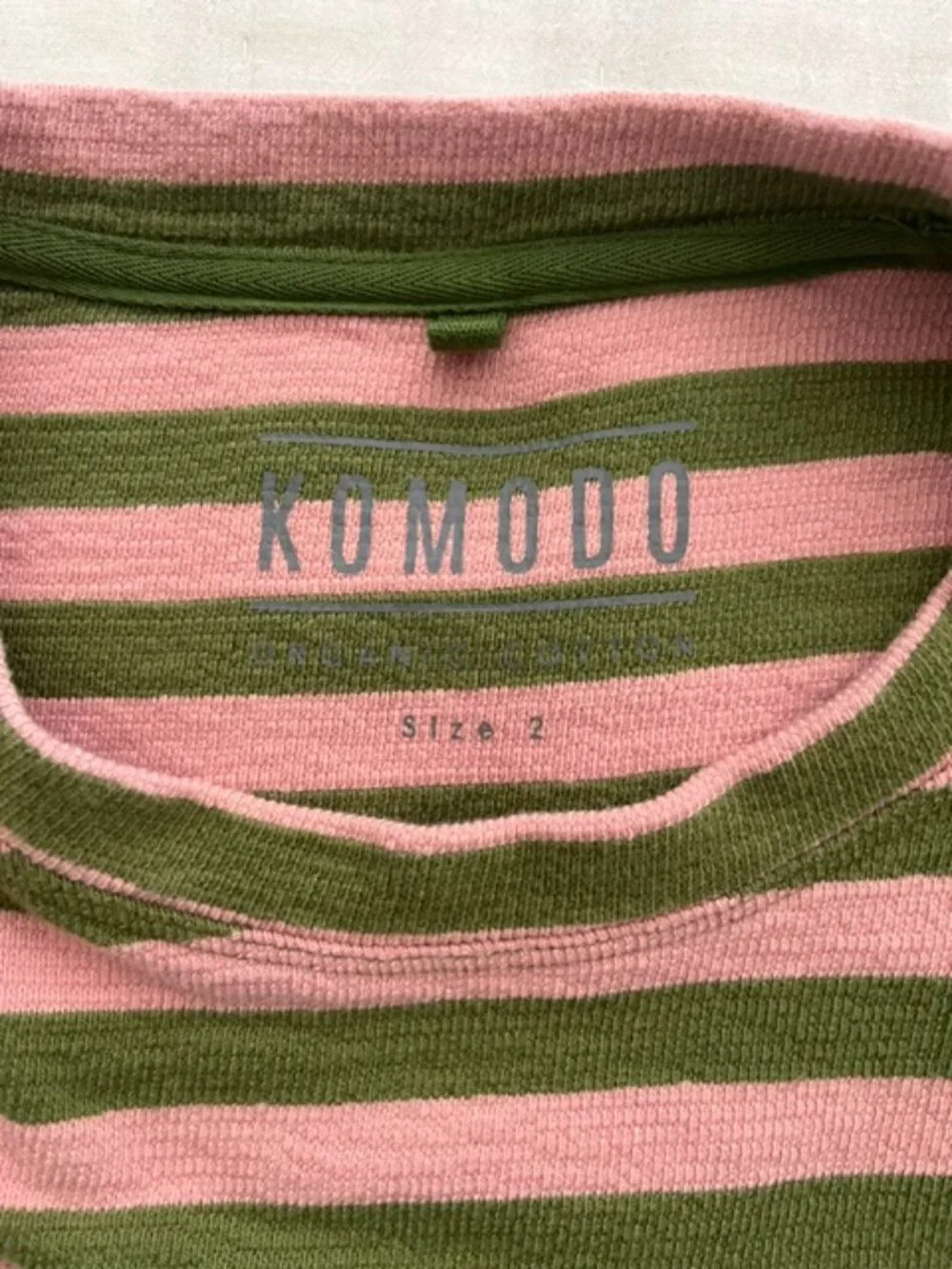KOMODO Una Organic Cotton Mini Dress in Pink and Green Stripe | Size 6 - Picture 4 of 12